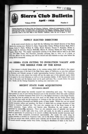 Sierra Club Bulletin 1933 Vol 18 No 2 April cover